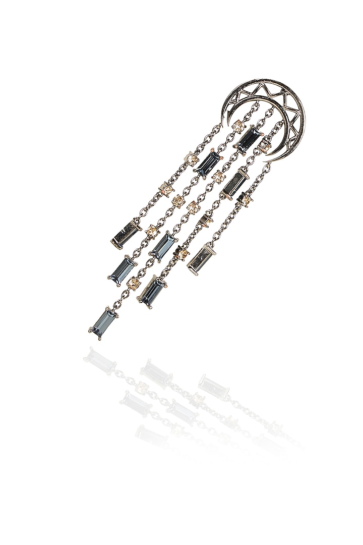 White Rhodium Finish Grey Swarovski Baguette Dangler Earrings by ESME at Pernia's Pop Up Shop