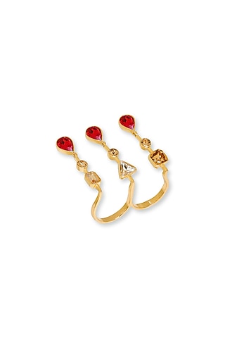 White Rhodium Finish Red Swarovski Crystal Ring by ESME