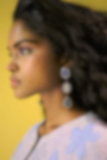 White Rhodium Finish Blue Swarovski Dangler Earrings by ESME at Pernia's Pop Up Shop