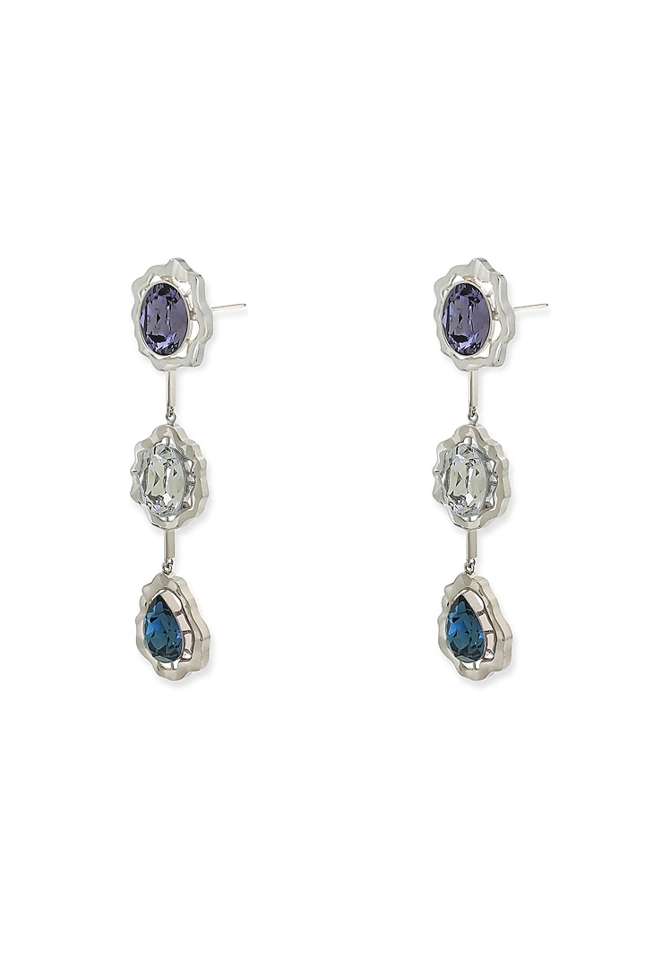 White Rhodium Finish Blue Swarovski Dangler Earrings by ESME at Pernia's Pop Up Shop