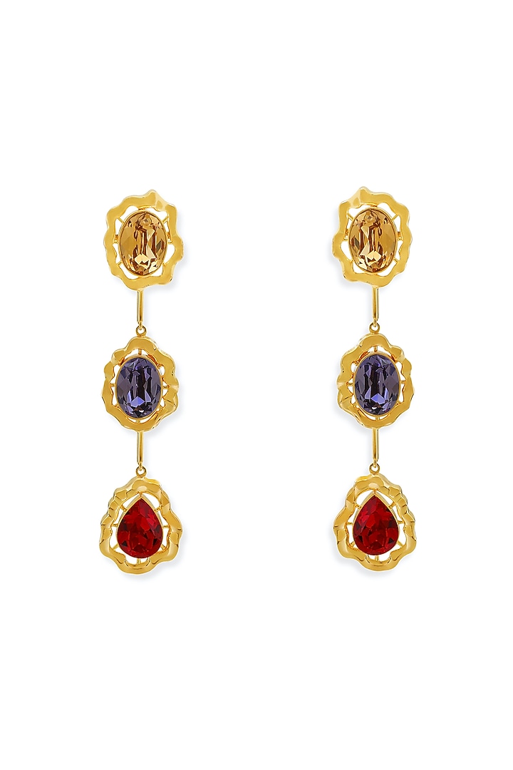White Rhodium Finish Multi-Colored Swarovski Dangler Earrings by ESME at Pernia's Pop Up Shop