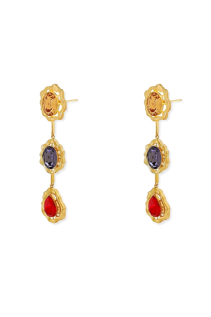 White Rhodium Finish Multi-Colored Swarovski Dangler Earrings by ESME at Pernia's Pop Up Shop