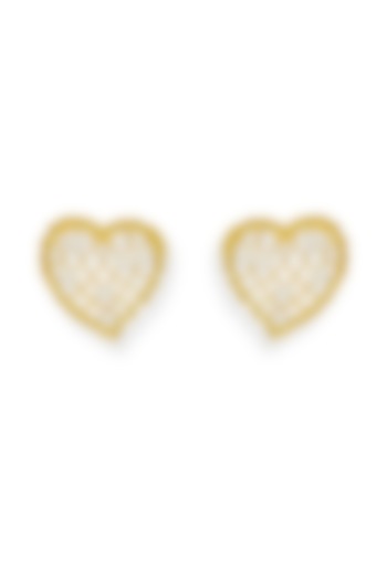 White Rhodium Finish Pearl Heart-Shaped Stud Earrings by ESME at Pernia's Pop Up Shop