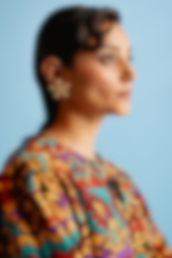 Gold Finish Swarovski Crystal & Pearl Honey Suckle Floral Stud Earrings by ESME at Pernia's Pop Up Shop