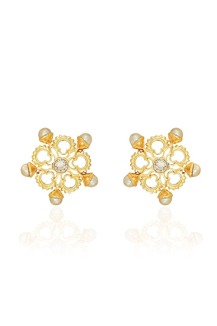 White Rhodium Finish Swarovski Crystal & Pearl Stud Earrings by ESME at Pernia's Pop Up Shop