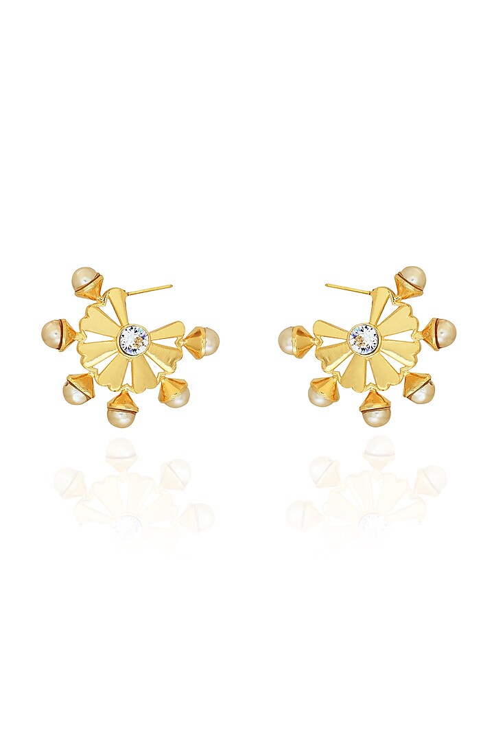 White Rhodium Finish Gold Swarovski Pearl Hoop Earrings by ESME at Pernia's Pop Up Shop