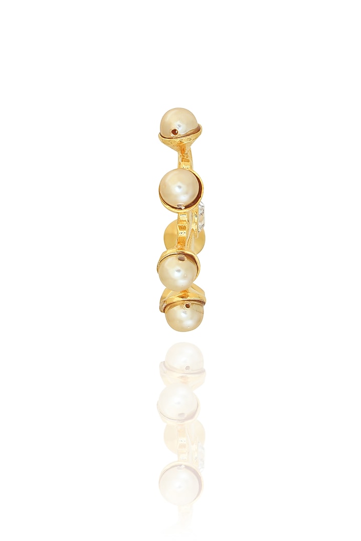 White Rhodium Finish Gold Swarovski Pearl Hoop Earrings by ESME at Pernia's Pop Up Shop