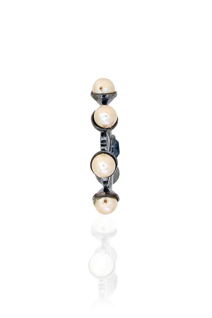 White Rhodium Finish Gunmetal Swarovski Pearl Hoop Earrings by ESME at Pernia's Pop Up Shop