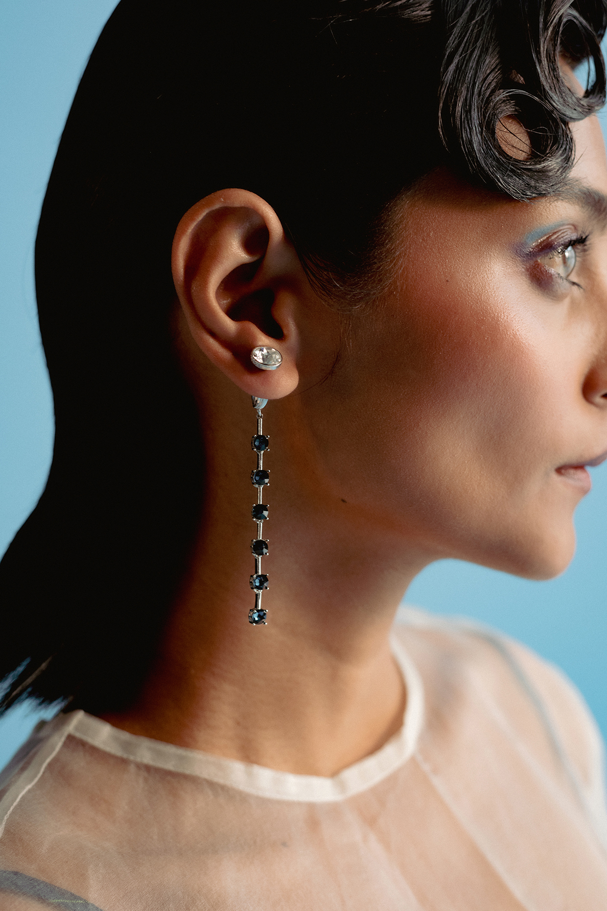 White Finish Swarovski Dangler Earrings by ESME at Pernia s Pop Up Shop