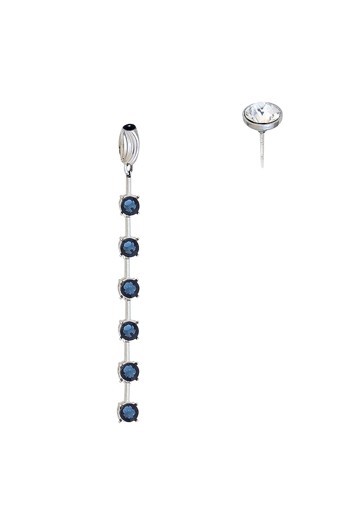 White Rhodium Finish Blue & Silver Swarovski Dangler Earrings by ESME at Pernia's Pop Up Shop