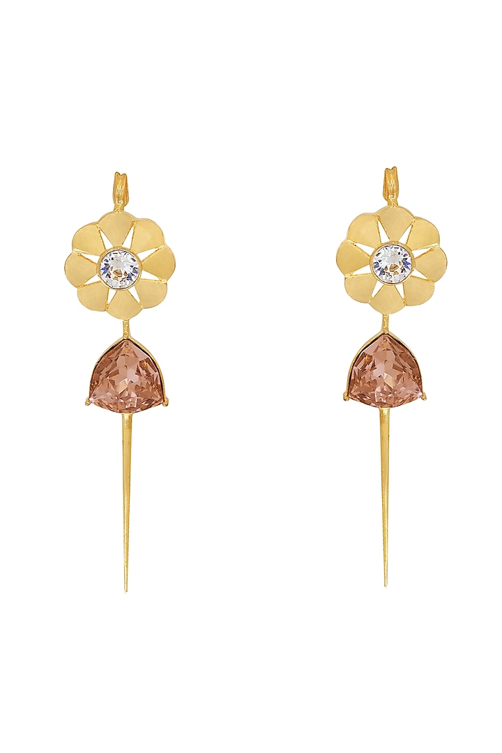 Gold Finish Pink Swarovski Crystal Needle Style Dangler Earrings by ESME at Pernia's Pop Up Shop