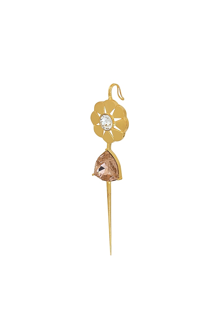 Gold Finish Pink Swarovski Crystal Needle Style Dangler Earrings by ESME at Pernia's Pop Up Shop