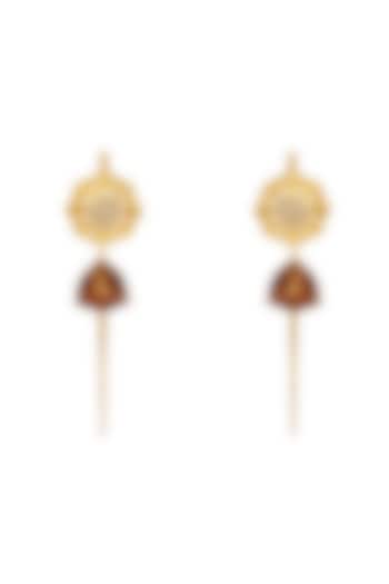 Gold Finish Swarovski Crystal Needle Style Dangler Earrings by ESME