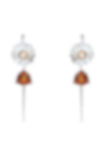 White Finish Grey Swarovski Crystal Needle Style Dangler Earrings by ESME