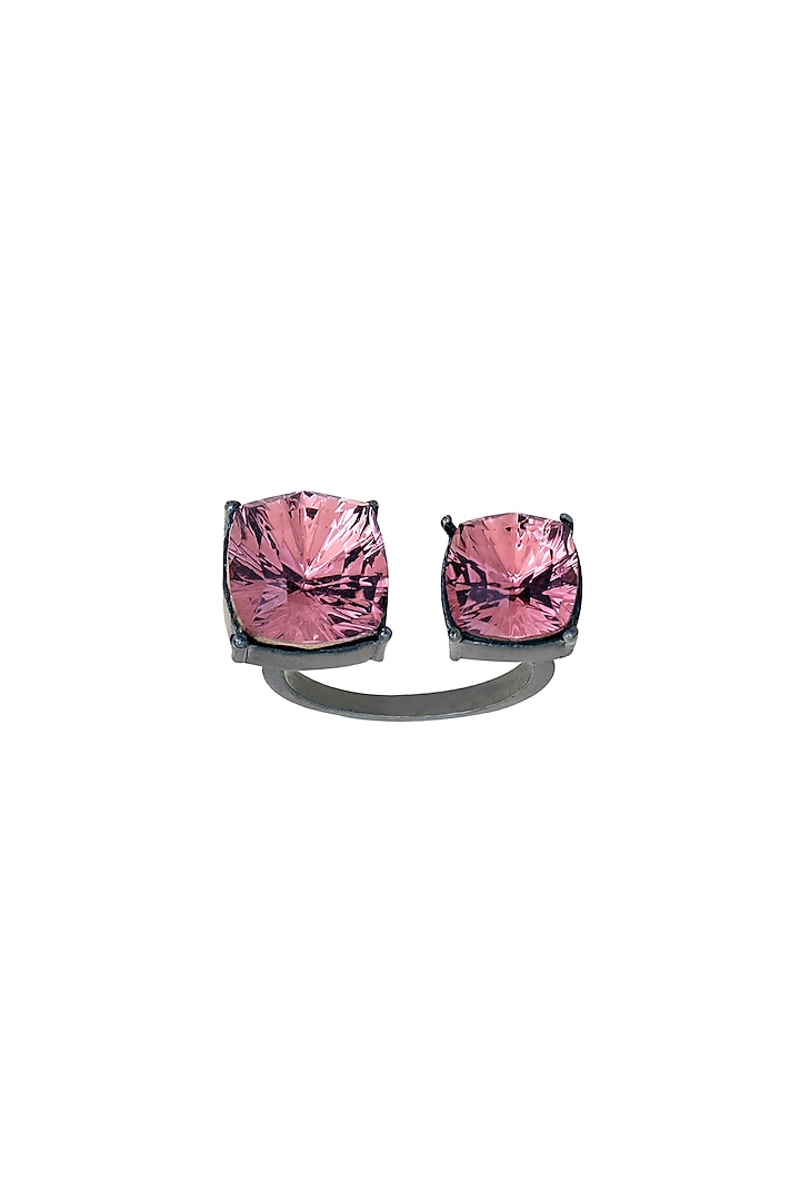 Black Rhodium Finish Pink Swarovski Crystal Ring by ESME