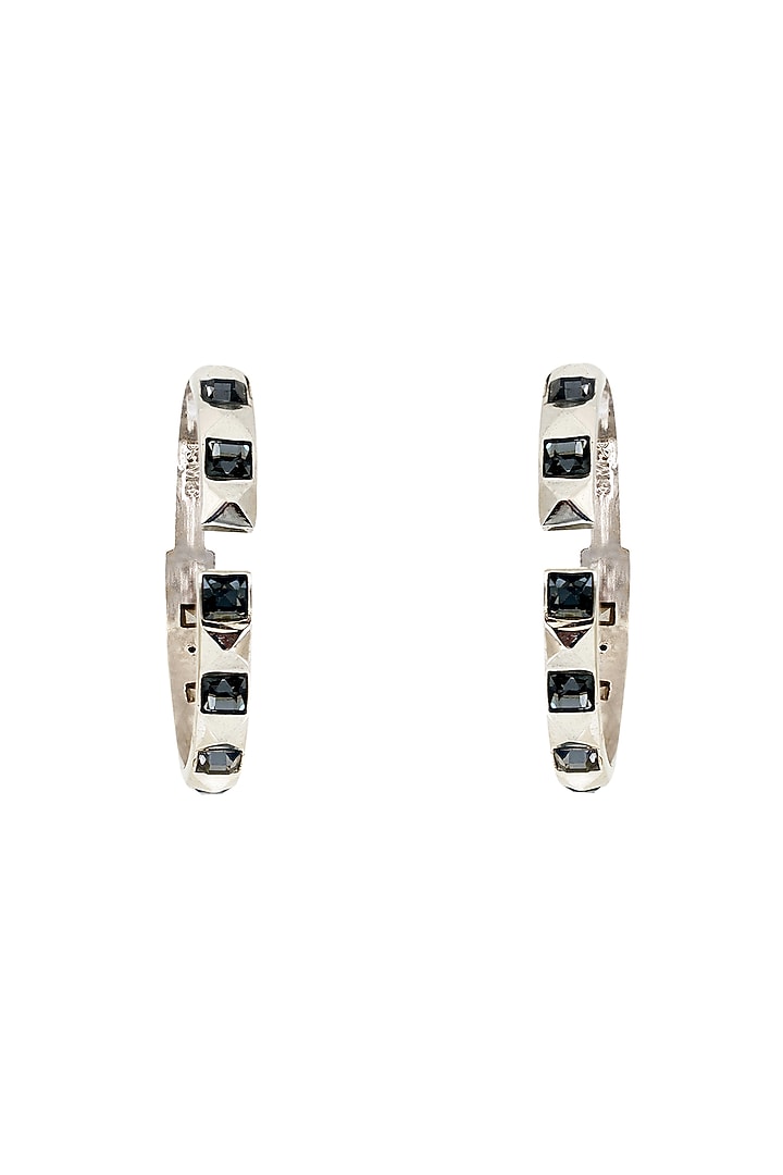 White Rhodium Finish Swarovski Hoop Earrings by ESME at Pernia's Pop Up Shop