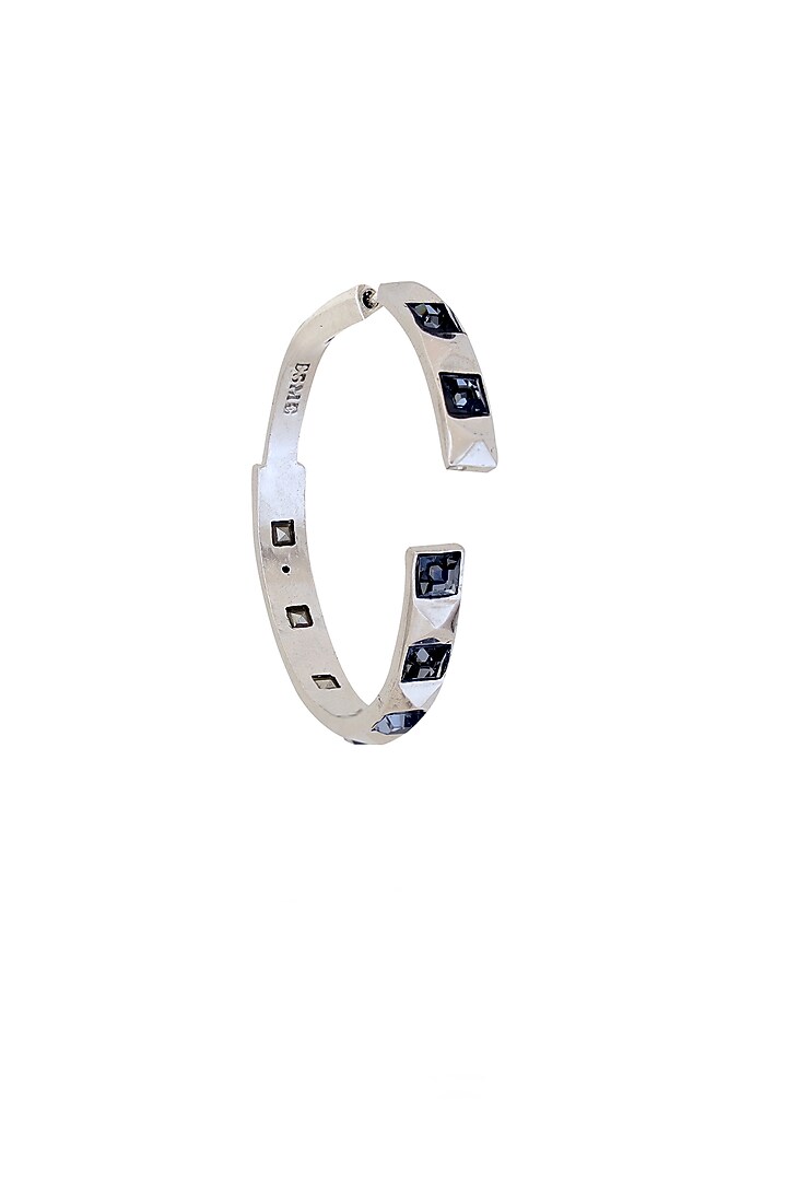 White Rhodium Finish Swarovski Hoop Earrings by ESME at Pernia's Pop Up Shop