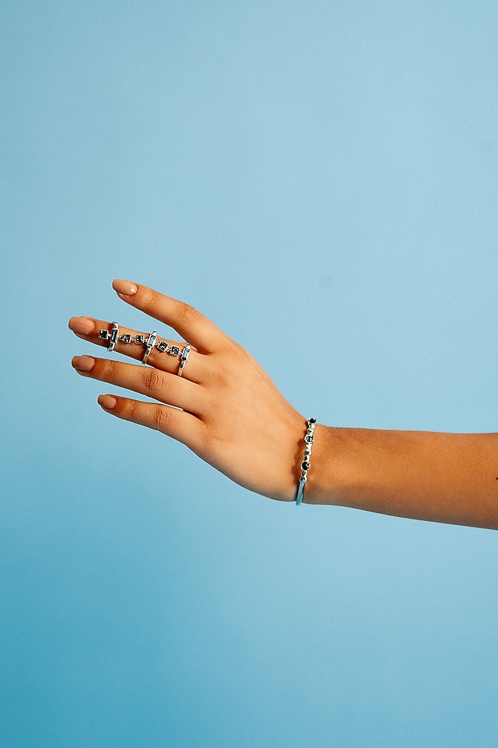 White Finish Baguette Blue Swarovski Ring by ESME at Pernia's Pop Up Shop