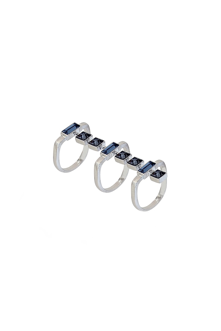 White Finish Baguette Blue Swarovski Ring by ESME at Pernia's Pop Up Shop