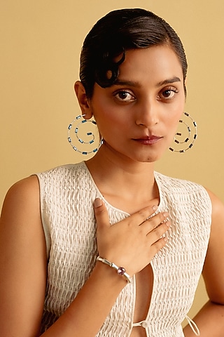 Black Rhodium Finish Baguette Swarovski Crystal Hoop Earrings by ESME