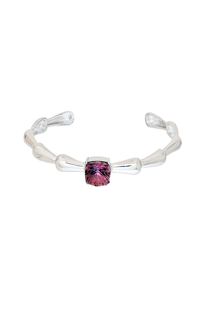 White Finish Pink Cushion Cut Swarovski Stone Bracelet by ESME