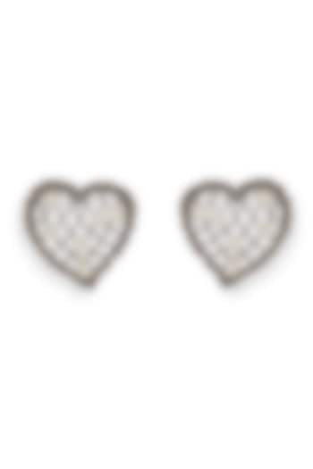 White Rhodium Finish Pearl Heart-Shaped Stud Earrings by ESME at Pernia's Pop Up Shop