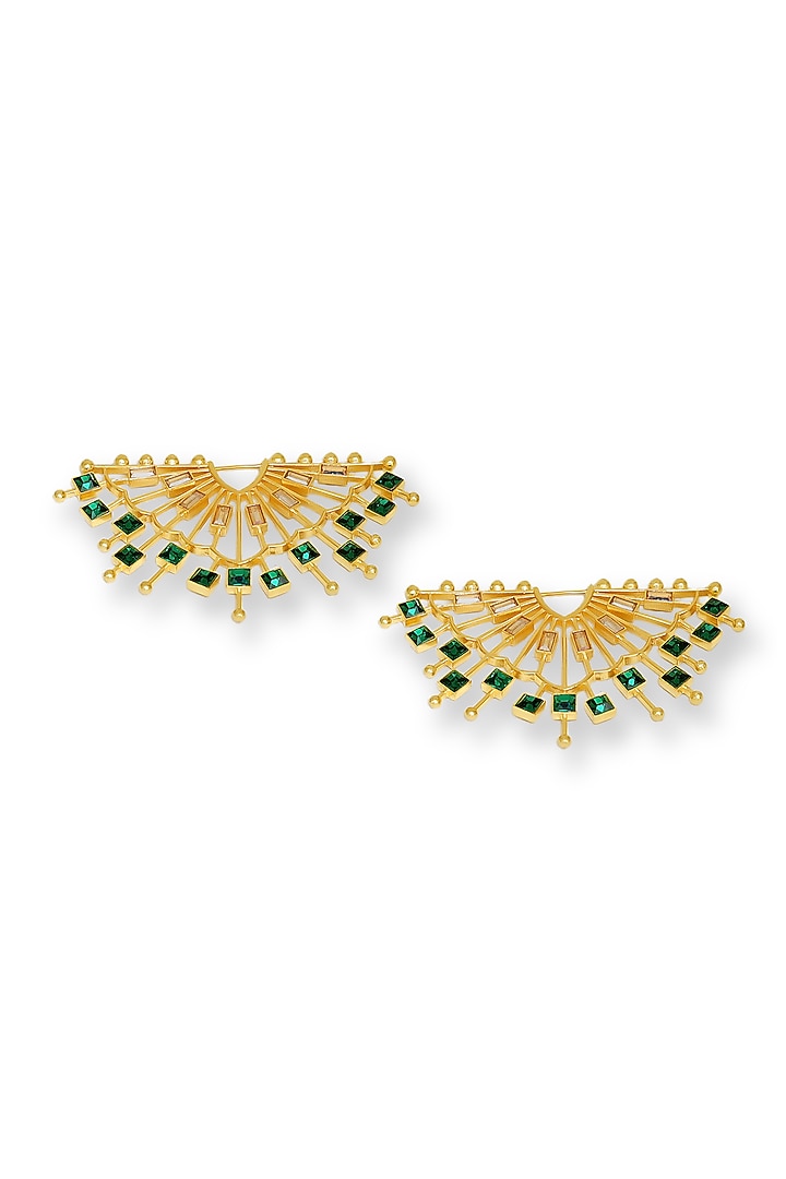 White Rhodium Finish Emerald Swarovski Crystal Stud Earrings by ESME at Pernia's Pop Up Shop