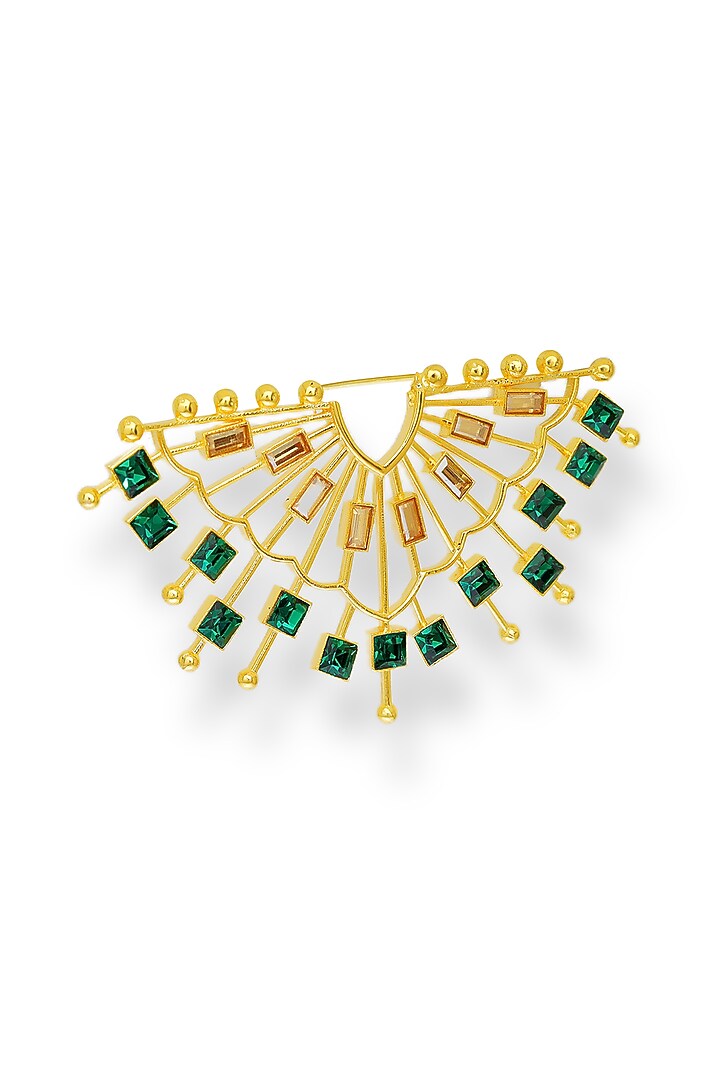 White Rhodium Finish Emerald Swarovski Crystal Stud Earrings by ESME at Pernia's Pop Up Shop