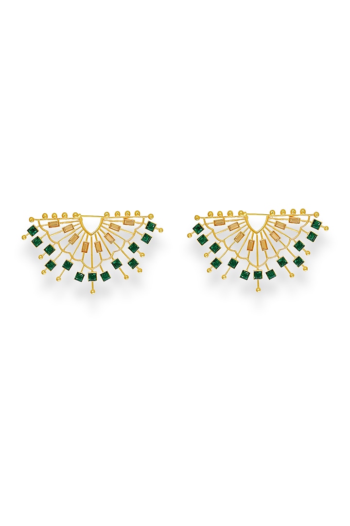 White Rhodium Finish Emerald Swarovski Crystal Stud Earrings by ESME at Pernia's Pop Up Shop