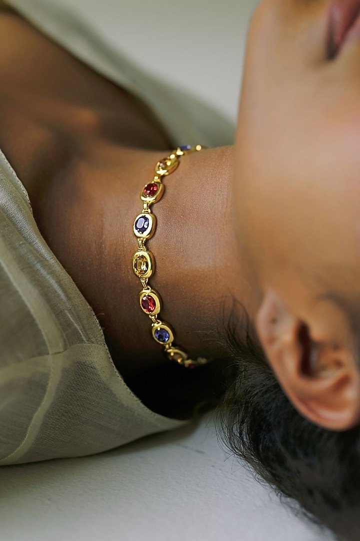 White Rhodium Finish Multi-Colored Swarovski Choker Necklace by ESME at Pernia's Pop Up Shop