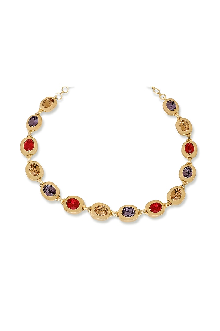 White Rhodium Finish Multi-Colored Swarovski Choker Necklace by ESME at Pernia's Pop Up Shop