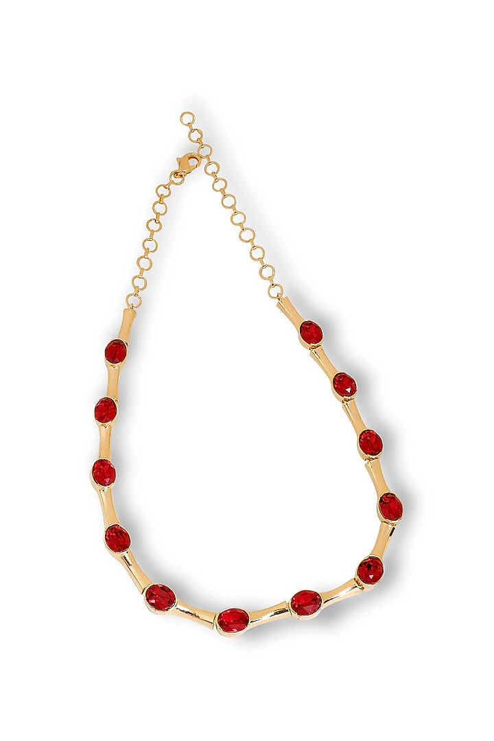 White Rhodium Finish Red Swarovski Choker Necklace by ESME at Pernia's Pop Up Shop