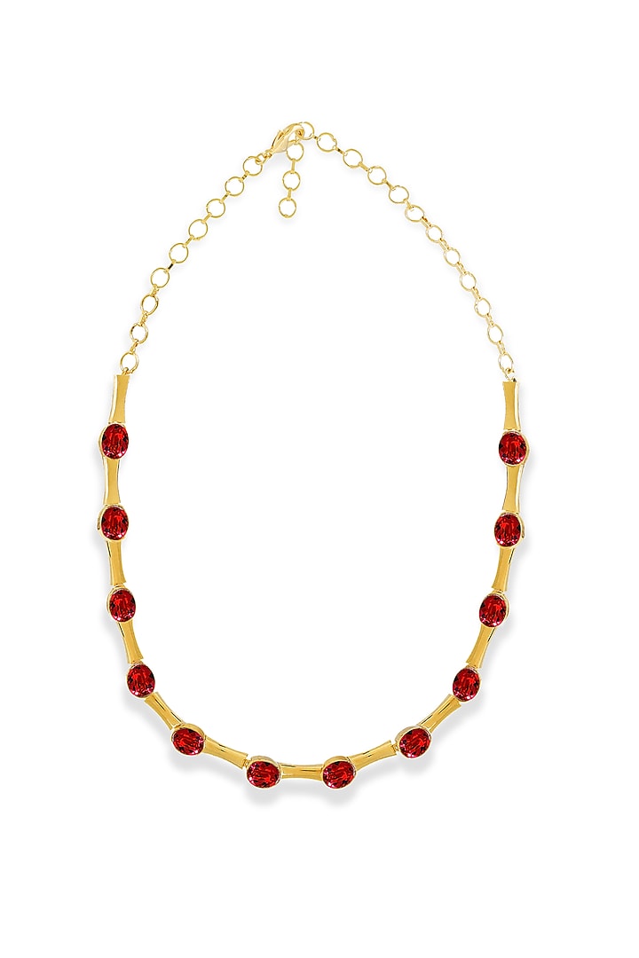 White Rhodium Finish Red Swarovski Choker Necklace by ESME at Pernia's Pop Up Shop