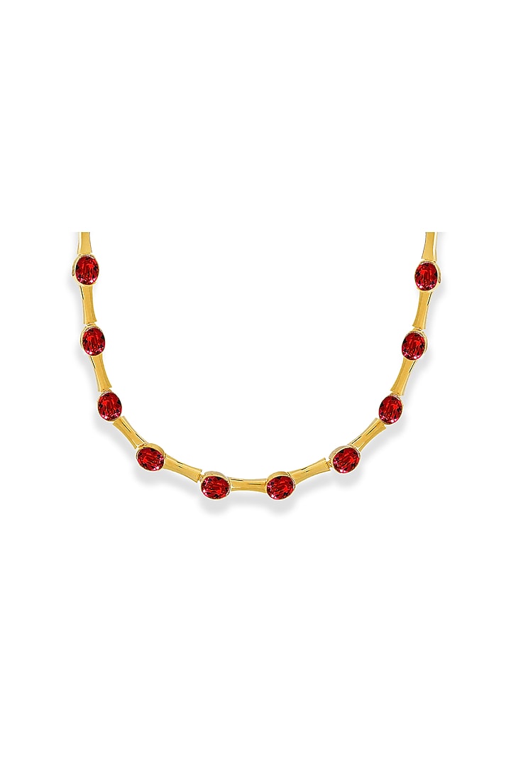 White Rhodium Finish Red Swarovski Choker Necklace by ESME at Pernia's Pop Up Shop