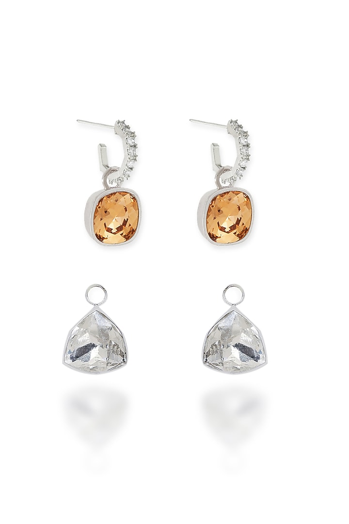 White Rhodium Finish Swarovski Dangler Earrings by ESME at Pernia's Pop Up Shop