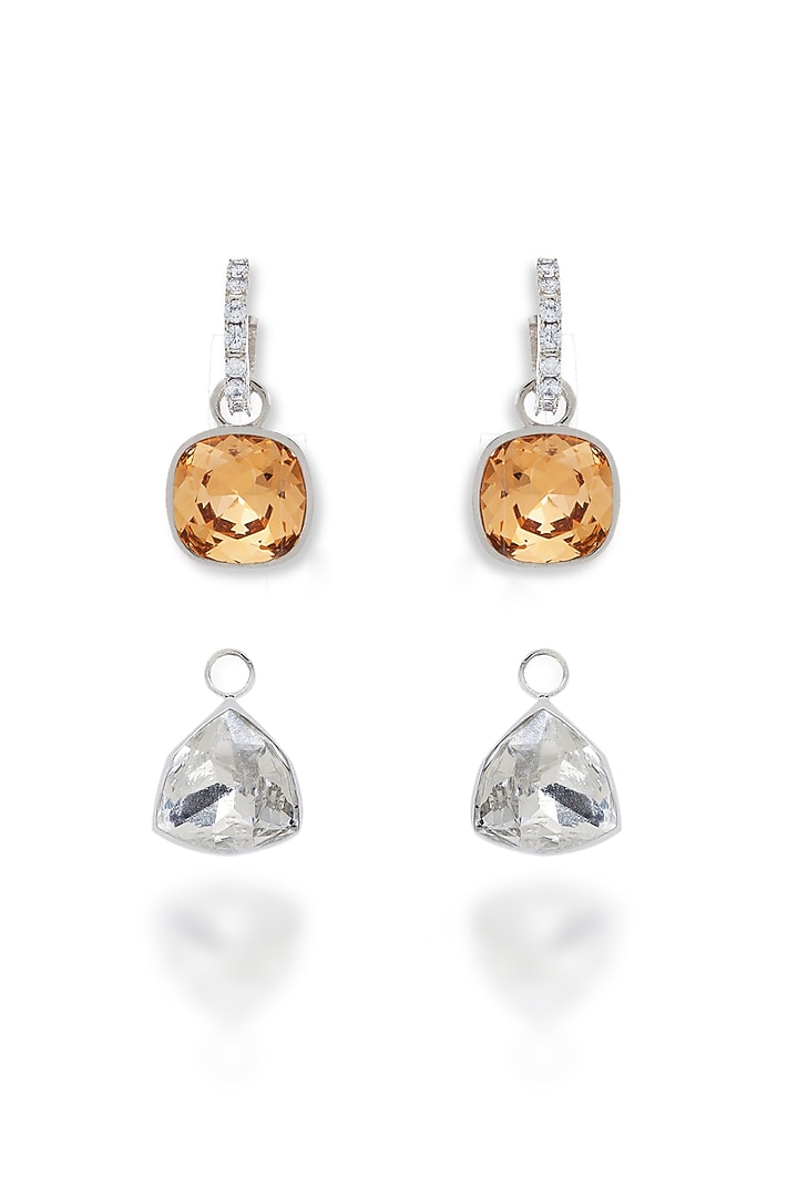 White Rhodium Finish Swarovski Dangler Earrings by ESME at Pernia's Pop Up Shop