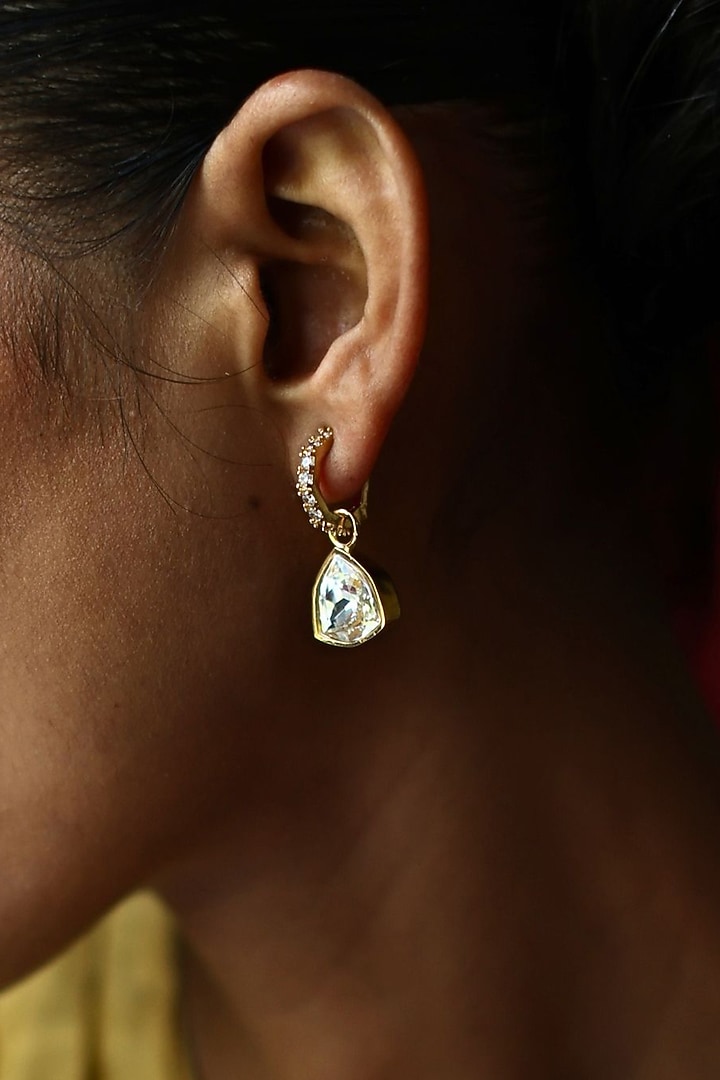 White Rhodium Finish Swarovski Dangler Earrings by ESME at Pernia's Pop Up Shop