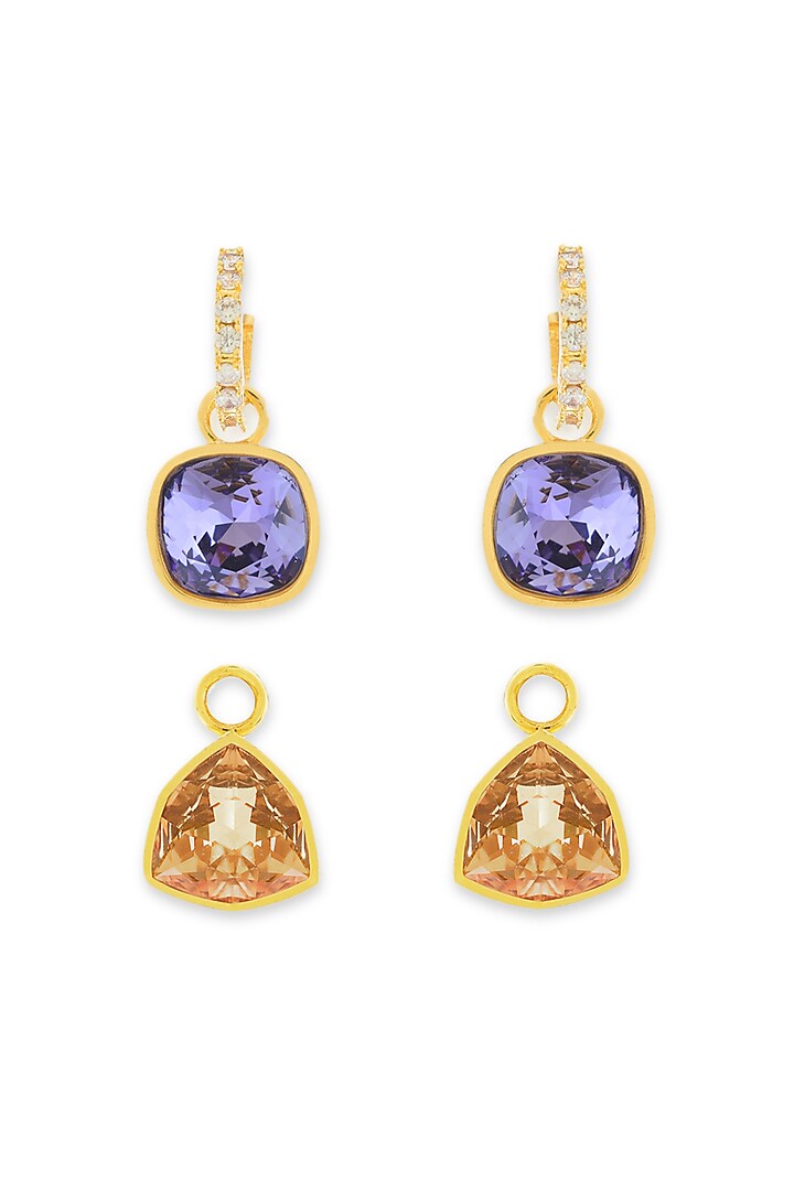 White Rhodium Finish Purple Swarovski Dangler Earrings by ESME at Pernia's Pop Up Shop