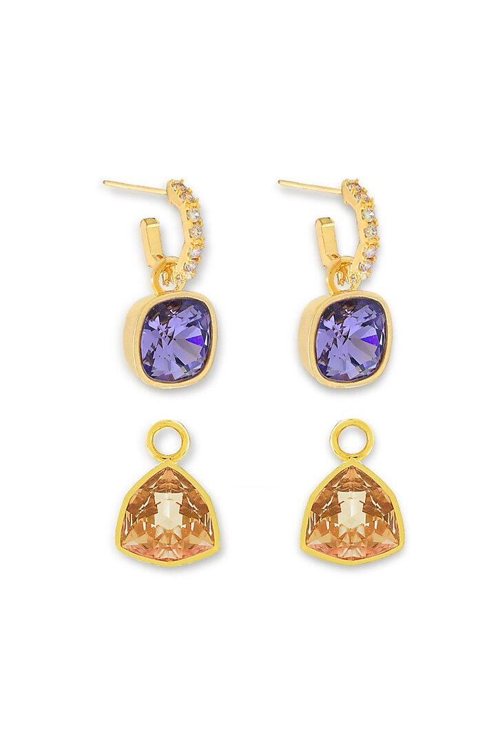 White Rhodium Finish Purple Swarovski Dangler Earrings by ESME at Pernia's Pop Up Shop