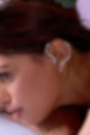 White Rhodium Finish Swarovski Crystal Earcuffs (Set Of 2) by ESME at Pernia's Pop Up Shop