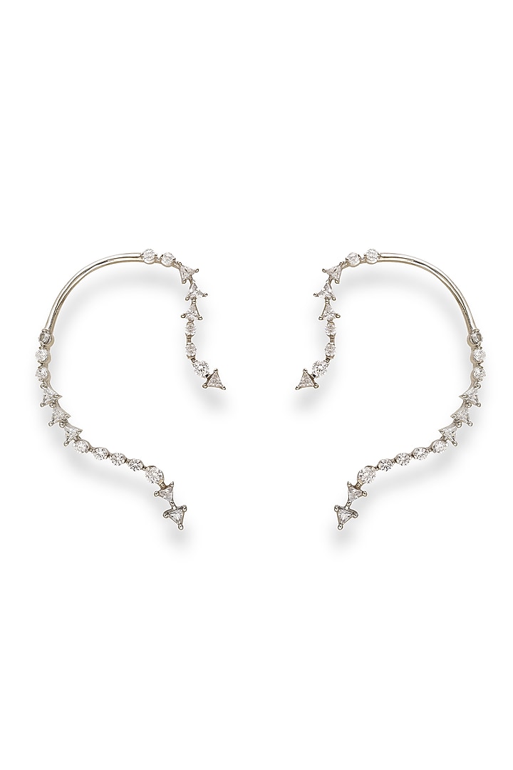White Rhodium Finish Swarovski Crystal Earcuffs (Set Of 2) by ESME at Pernia's Pop Up Shop