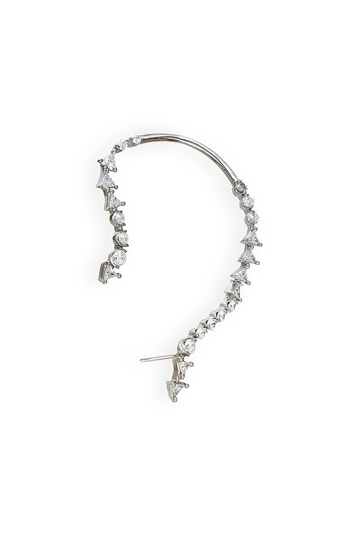 White Rhodium Finish Swarovski Crystal Earcuffs (Set Of 2) by ESME at Pernia's Pop Up Shop
