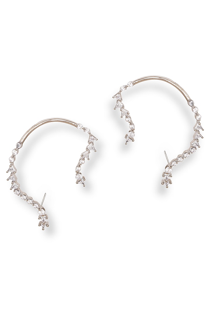 White Rhodium Finish Swarovski Crystal Earcuffs (Set Of 2) by ESME at Pernia's Pop Up Shop