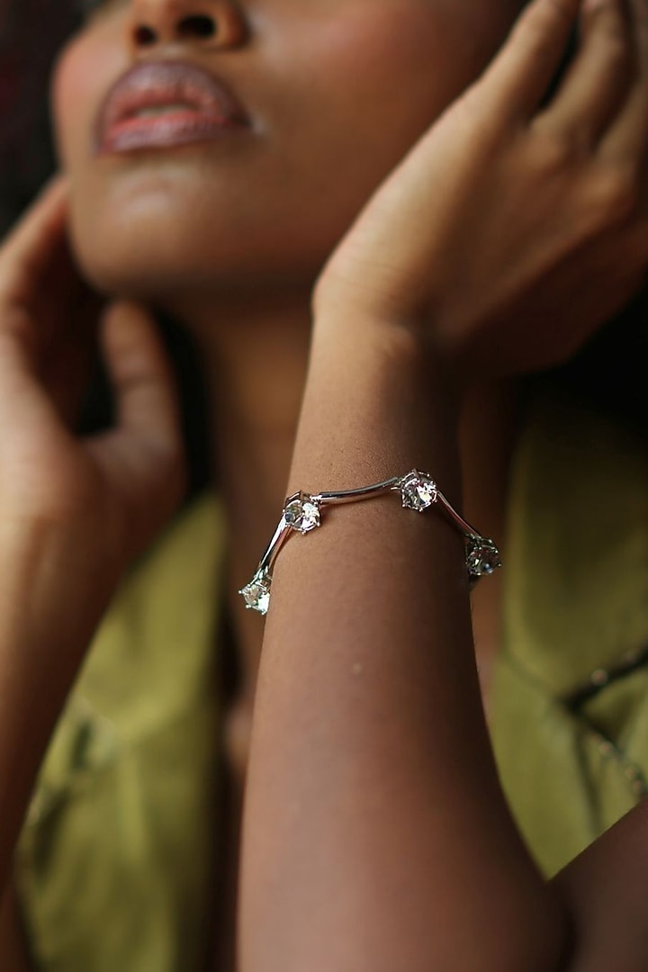 White Rhodium Finish Silver Swarovski Bracelet by ESME at Pernia's Pop Up Shop