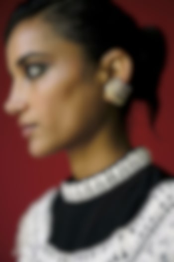 White Rhodium Finish Gold Swarovski Hoop Earrings by ESME at Pernia's Pop Up Shop