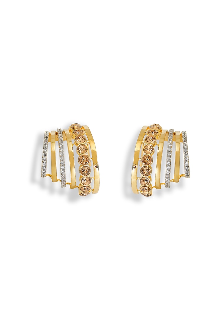 White Rhodium Finish Gold Swarovski Hoop Earrings by ESME at Pernia's Pop Up Shop