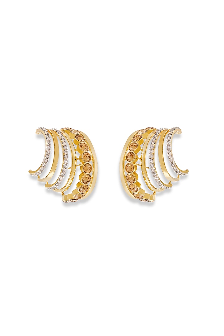 White Rhodium Finish Gold Swarovski Hoop Earrings by ESME at Pernia's Pop Up Shop