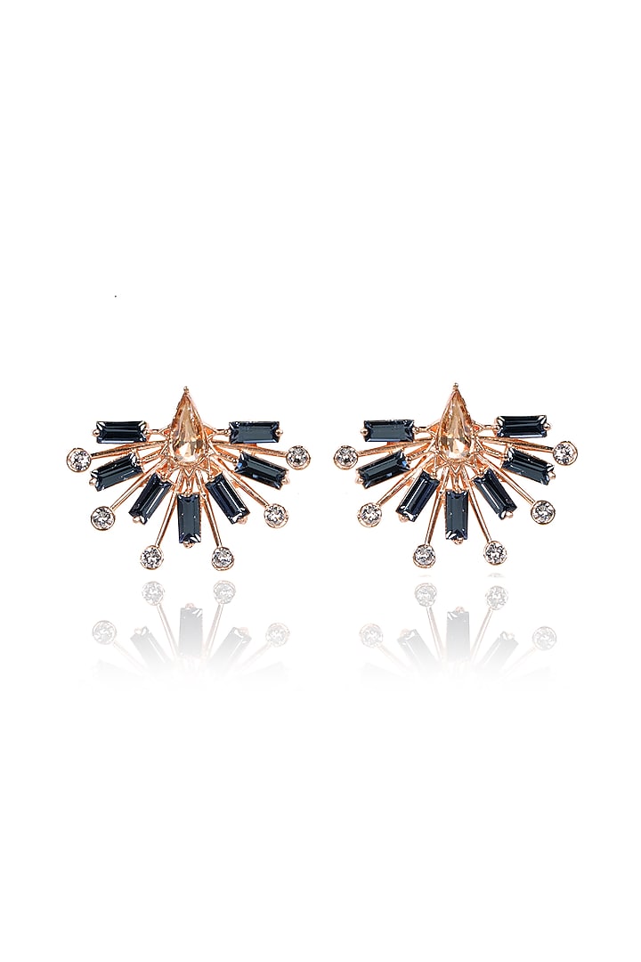 White Rhodium Finish Rose Gold Swarovski Crystal Stud Earrings by ESME at Pernia's Pop Up Shop
