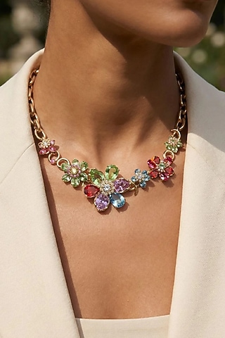 Gold Plated Multi-Colored Swarovski Crystal Necklace by ESME