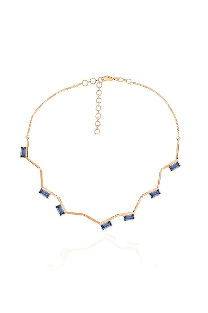 White Rhodium Finish Blue Swarovski Crystal Choker Necklace by ESME at Pernia's Pop Up Shop